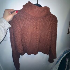 wild fable Cropped Cable Turtleneck Sweater in Rusty Brown